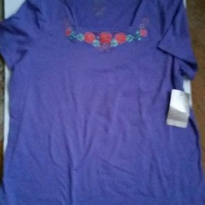 White Stag Purple Embroidered Neckline NWT Top L